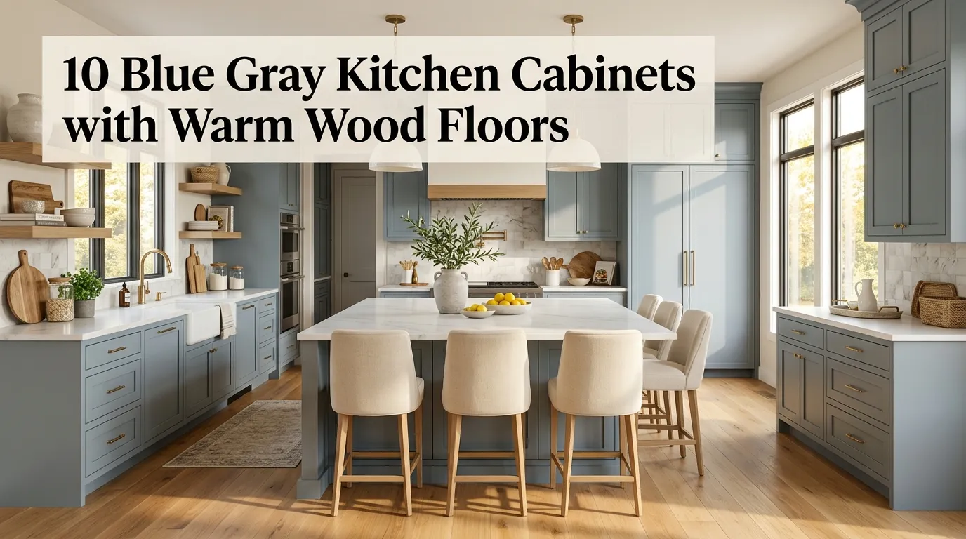 10 Blue Gray Kitchen Cabinets with Warm Wood Floors